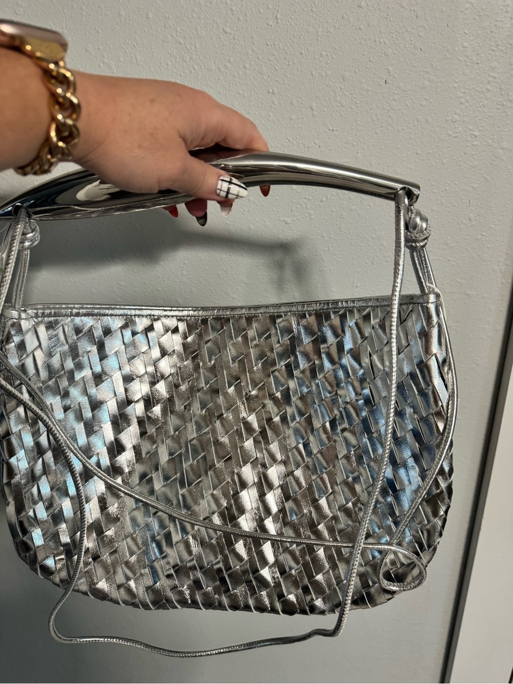 Walter Baker Silver Woven Shoulder Bag
